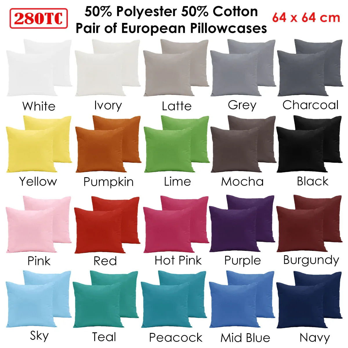 Pair of 280TC Polyester Cotton European Pillowcases Sky - Mekamart Australia
