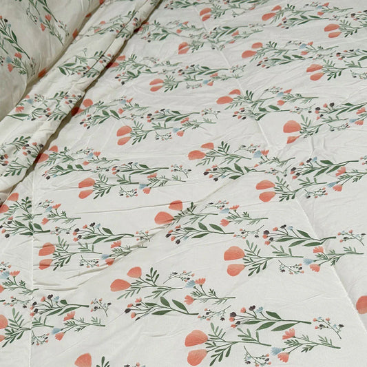 Hotel Living 3 Pce Light Weight Comforter Set Queen/King Corbett Floral Coral - Mekamart Australia
