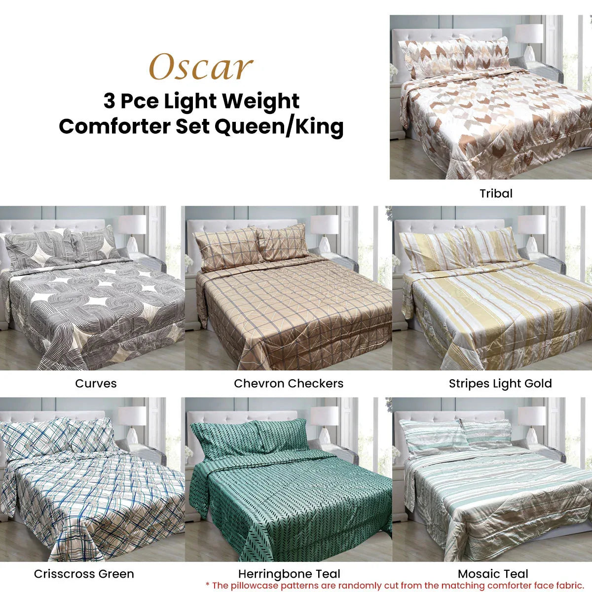 Hotel Living 3 Pce Light Weight Comforter Set Queen/King Oscar Mosaic - Mekamart Australia