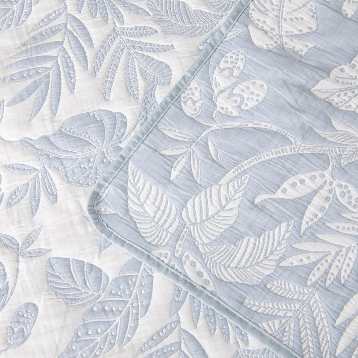 Bianca Laurieton Blue Jacquard Botanical Bedspread Set Super King - Mekamart Australia