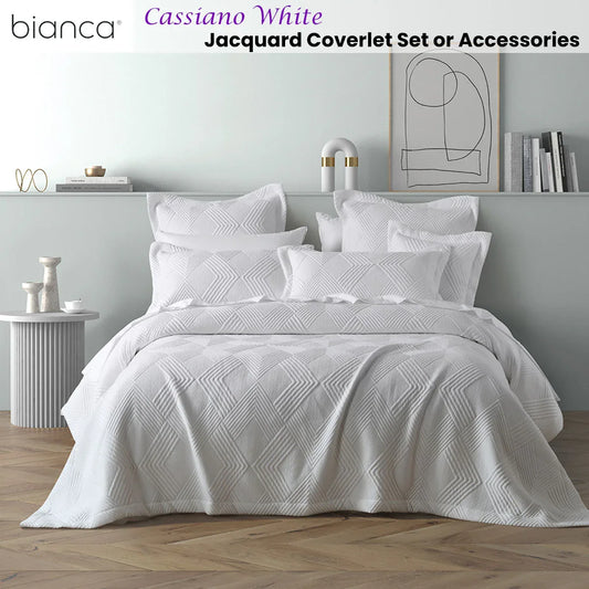 Bianca Cassiano White Polyester Jacquard Coverlet Set Single/Double - Mekamart Australia