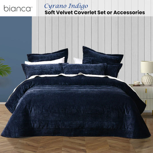 Bianca Cyrano Indigo Soft Velvet Polyester Quilted Coverlet Set Queen/King - Mekamart Australia