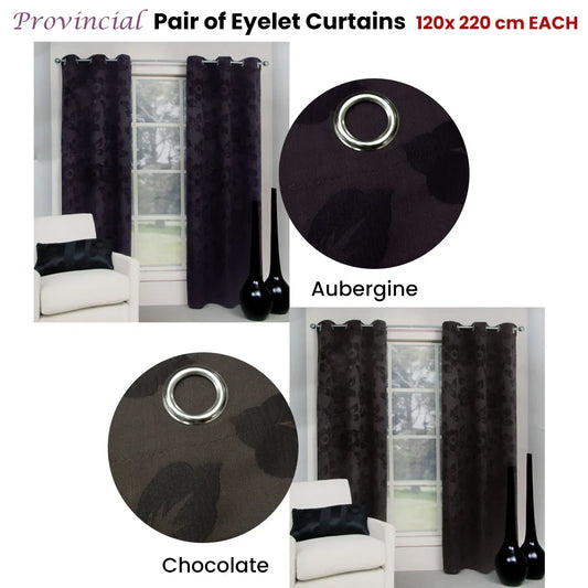 Belmondo Provincial Pair of Eyelet unlined Jacquard Curtains 120 x 220cm each Aubergine - Mekamart Australia