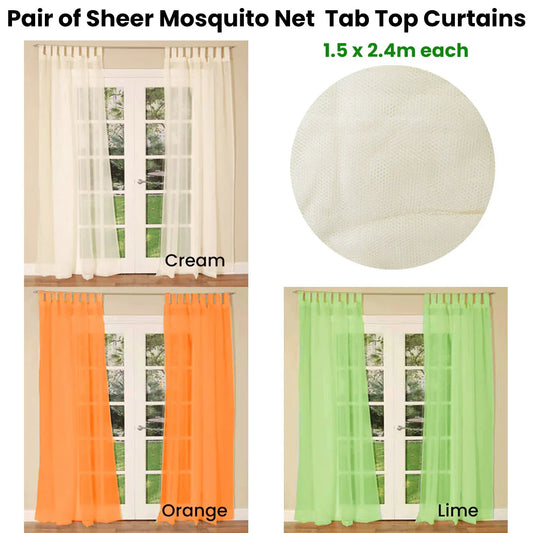 Pair of Sheer Mosquito Net Tab Top Curtains 150 x 240 cm Cream - Mekamart Australia