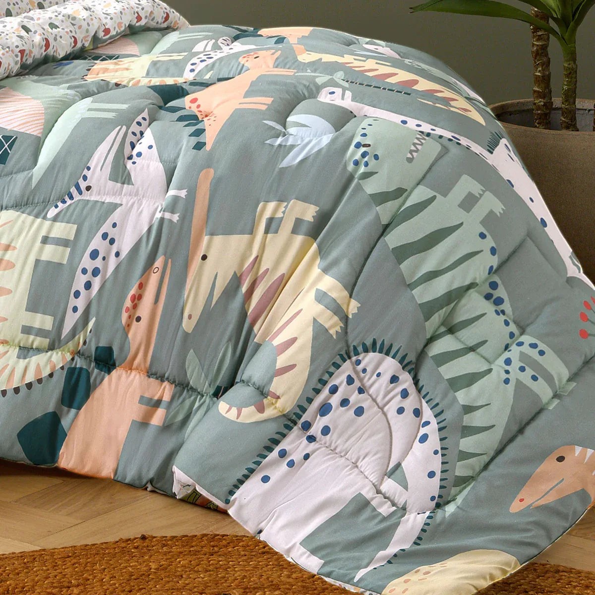 Happy Kids Dino Mania Green 2 Piece Comforter Set Single - Mekamart Australia