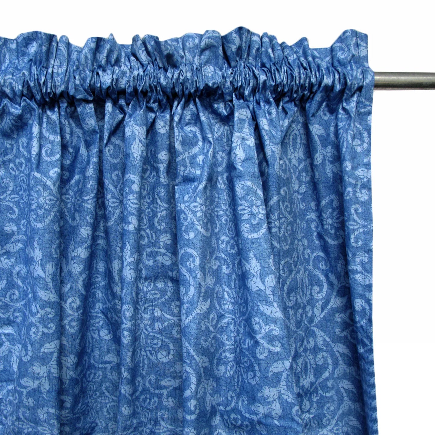 Pair of Polyester Cotton Rod Pocket Blue Damask Curtains - Mekamart Australia