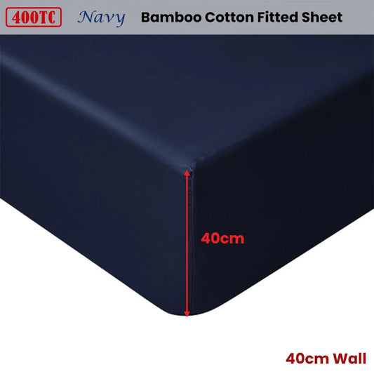 Accessorize 400TC Navy Bamboo Cotton Fitted Sheet 40cm Wall Queen - Mekamart Australia