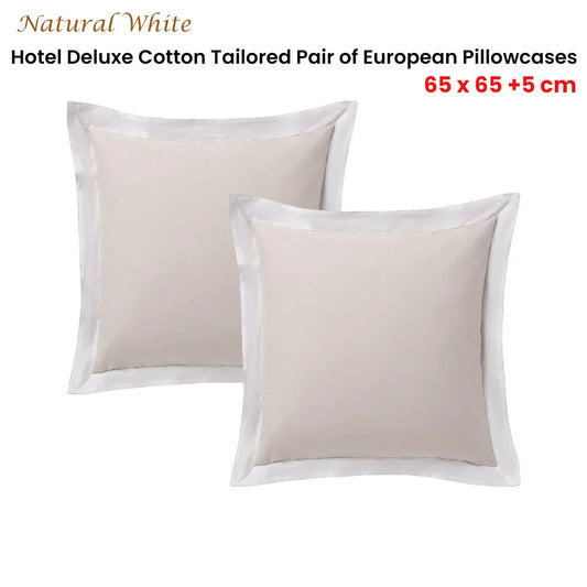 Accessorize Pair of White/Natural Tailored Hotel Deluxe Cotton European Pillowcases - Mekamart Australia