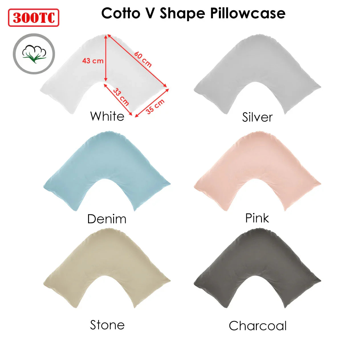 Algodon 300TC Cotton V Shape Pillowcase Pink - Mekamart Australia