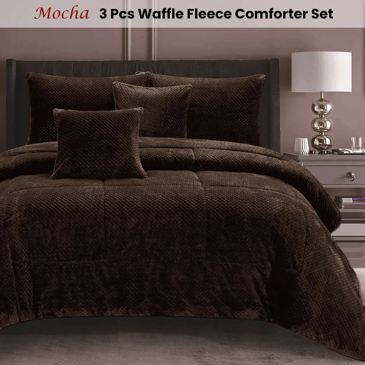 Ramesses Waffle Fleece Mocha 3 Pcs Comforter Set Double - Mekamart Australia