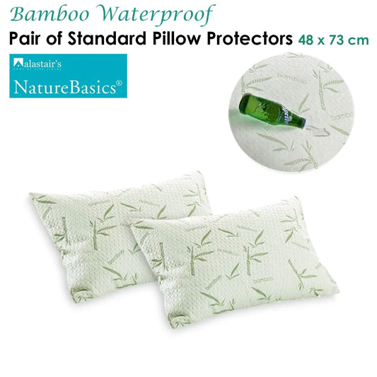 Alastairs Pair of Nature Basics Bamboo Waterproof Standard Pillow Protectors - Mekamart Australia