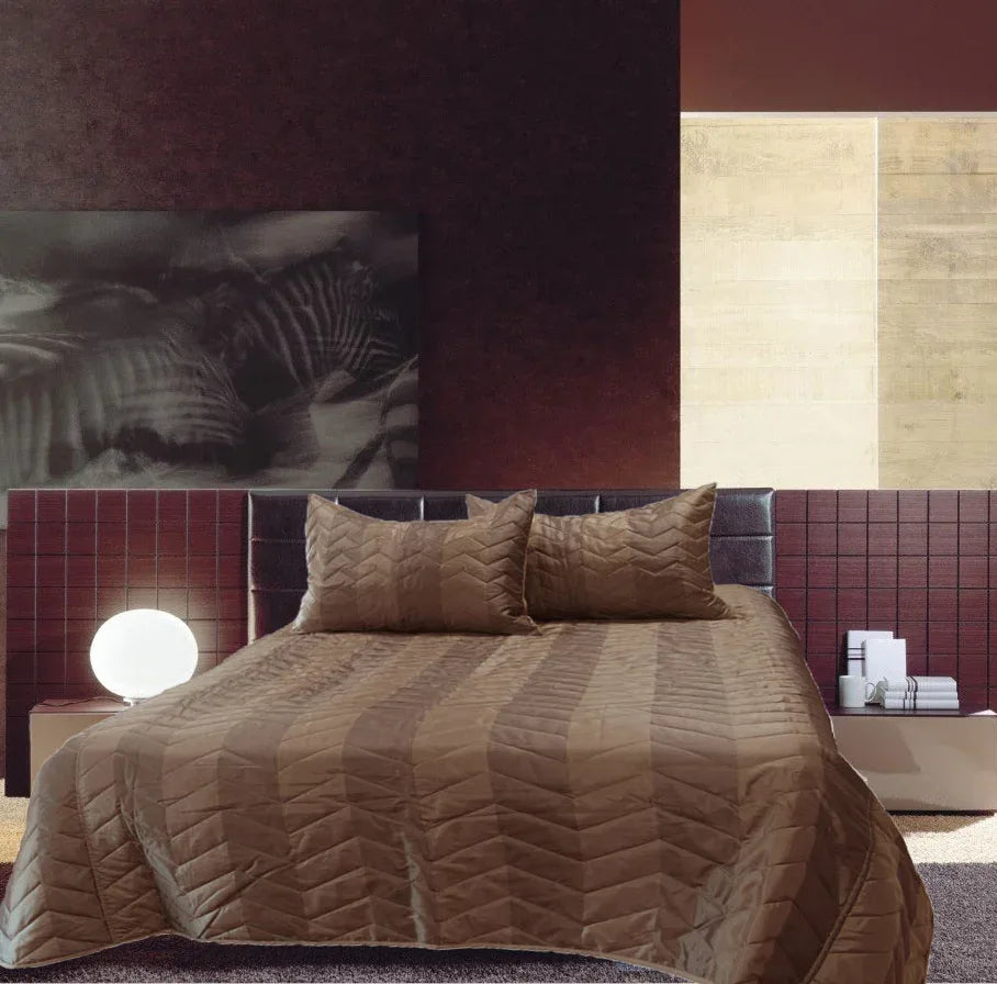 Rapee Faux Silk Coverlet Set Zig Zag Brown - Queen - Mekamart Australia