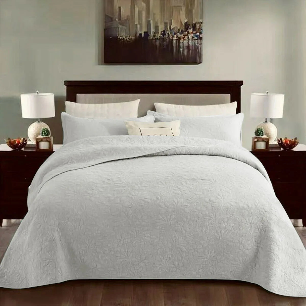 100% Cotton Coverlet Set Floral White Queen - Mekamart Australia