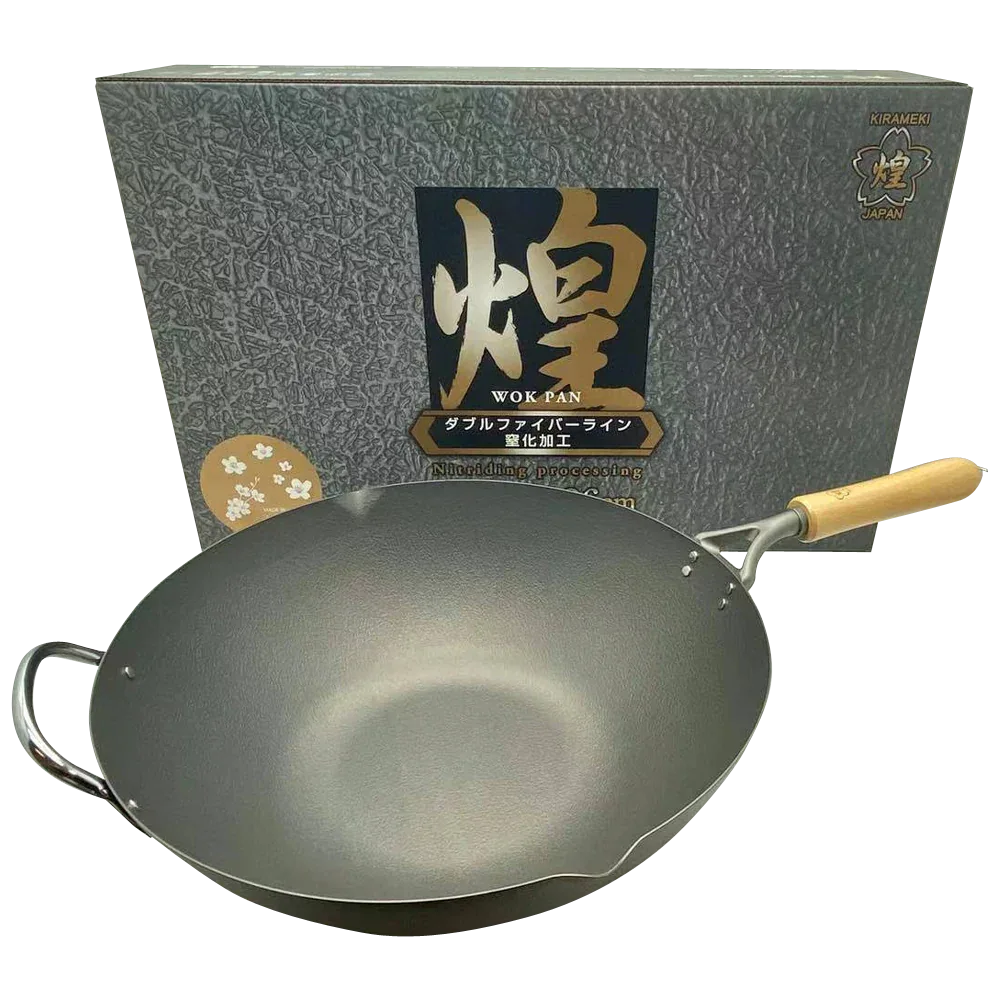Kirameki Premium Cast Iron Nitriding Processing Stir-fry Wok (Made in Japan) - 36cm - Mekamart Australia
