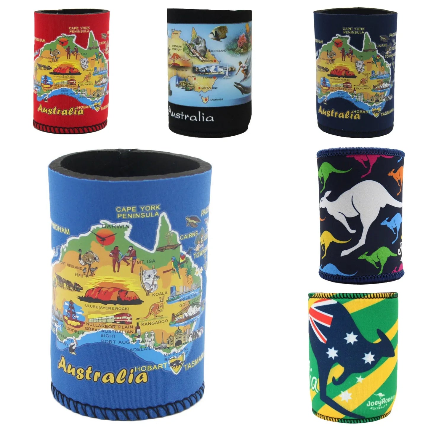 6x Australia Stubby Stubbie Holder Beer Bottle Tin Can Drink Alcohol Cooler Gift, Mixed Design (Maps) - Mekamart Australia
