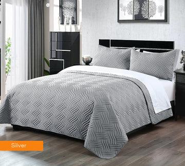 3 piece embossed comforter set queen silver - Mekamart Australia