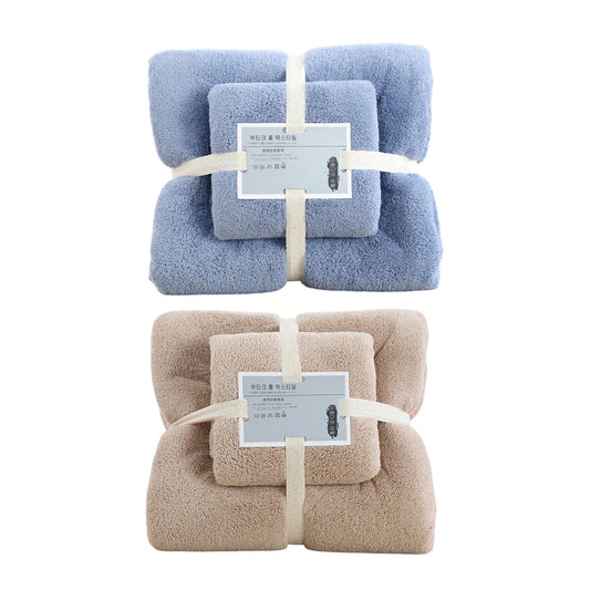 Coral Velvet Towel Set Bath Towels Soft Absorbent Quick Dry Face Hand Cloth Home - Brown - Mekamart Australia