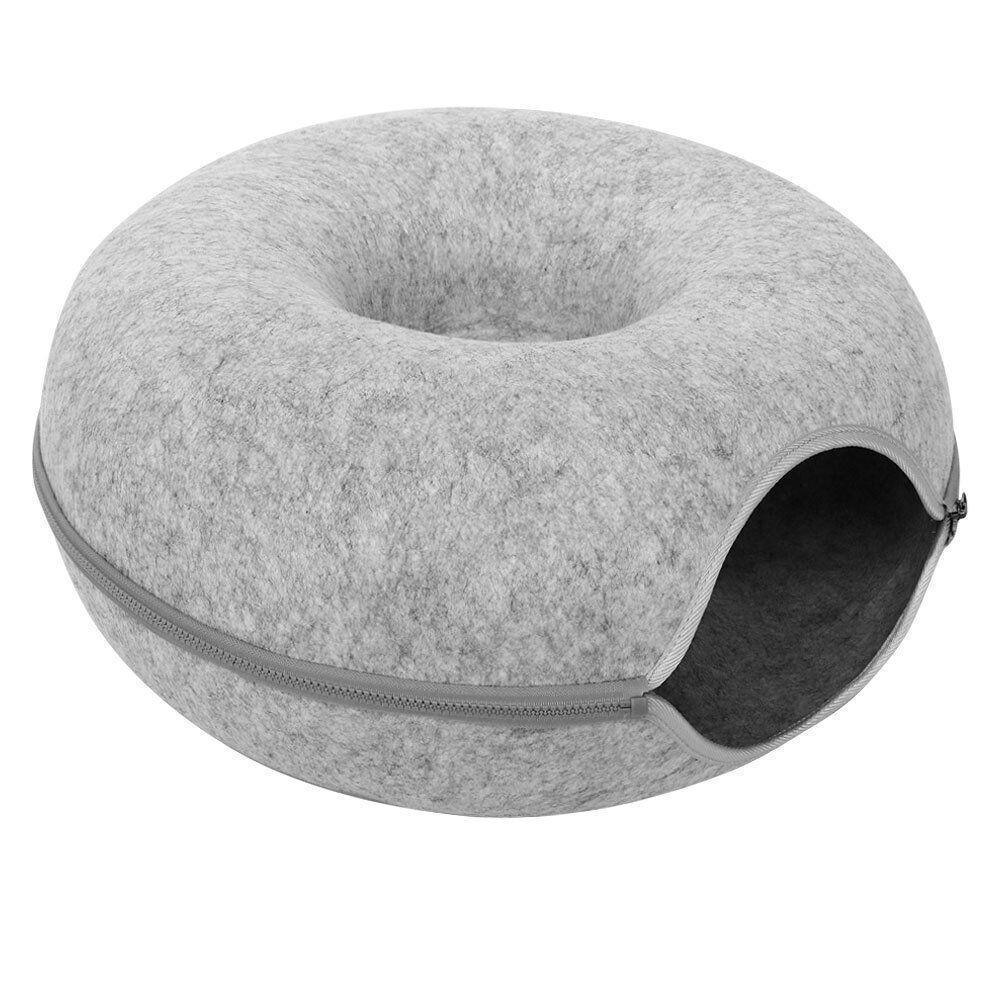 Felt Cat Tunnel Bed Donut Cave Nest for Kittens and Small Pets 50x30cm - Dark Grey - Mekamart Australia