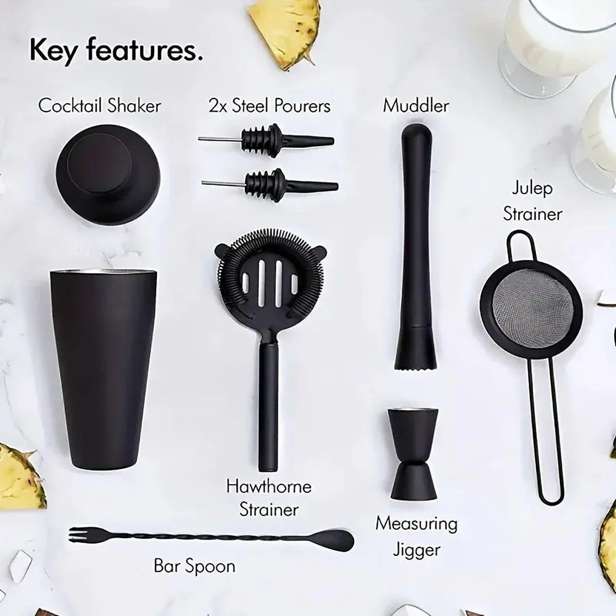 8PCS/700ML Stainless Steel Cocktail Shaker Bartender Tools Set Bar Supplies - Mekamart Australia