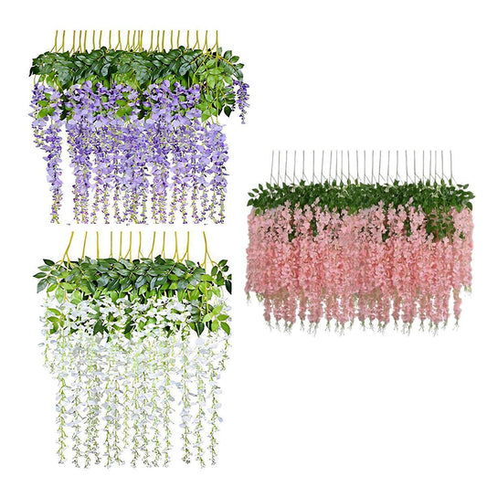 12X Artificial Silk Fake Flower Garland Vine Wisteria Leaf Hanging Wedding Decor - Purple - Mekamart Australia