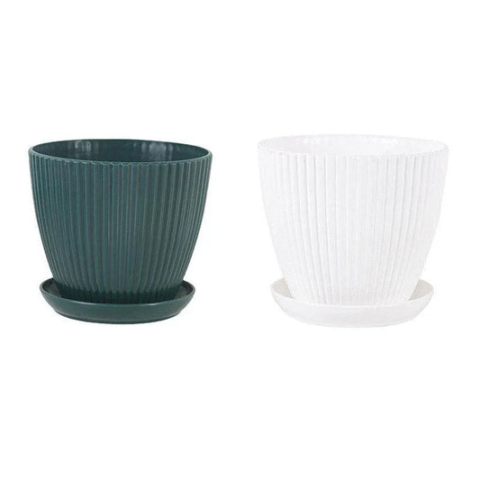 6PCS Simple Plastic Round Plant Pots Vertical Stripes Flower Pot Green Gardening - Green - Mekamart Australia