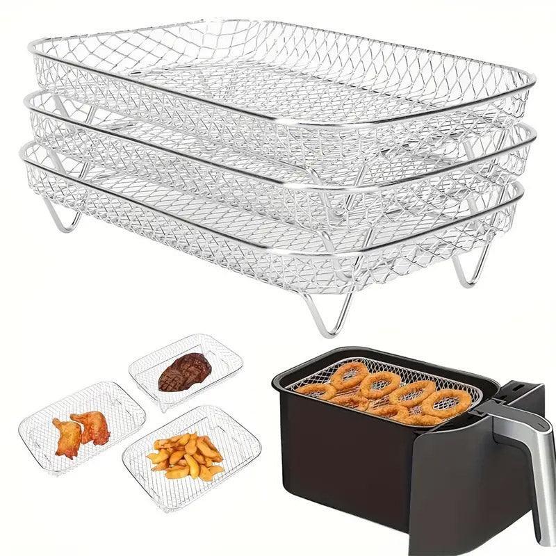 Air Fryer Grill Rack Multi Layer Removable Shelf Mesh Rack for Cooking BBQ - Round - Mekamart Australia