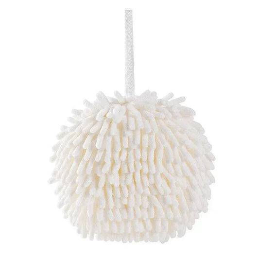 Chenille Hanging Ball Towel for Kitchen Bathroom Hand Drying Absorbent Cloth - White - Mekamart Australia