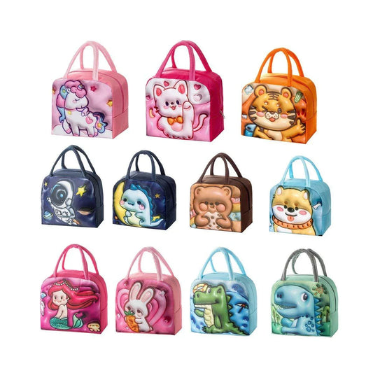 Cute 3D Cartoon Insulated Lunch Bag Oxford Fabric Bento Tote for School Use - Blue Puppy - Mekamart Australia