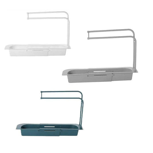 Telescopic Sink Rack Holder Expandable Storage Drain Basket Home Kitchen Kit - White - Mekamart Australia