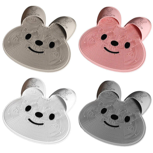 Silicone Foot Scrubber Rabbit Tub Mat Suction Cup Exfoliating Brush Cleaning Mat - Khaki - Mekamart Australia
