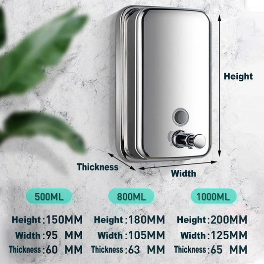 Stainless Steel Wall Mounted Soap Dispenser Hotel Bathroom Sanitizer Bottle - 500ML - Mekamart Australia