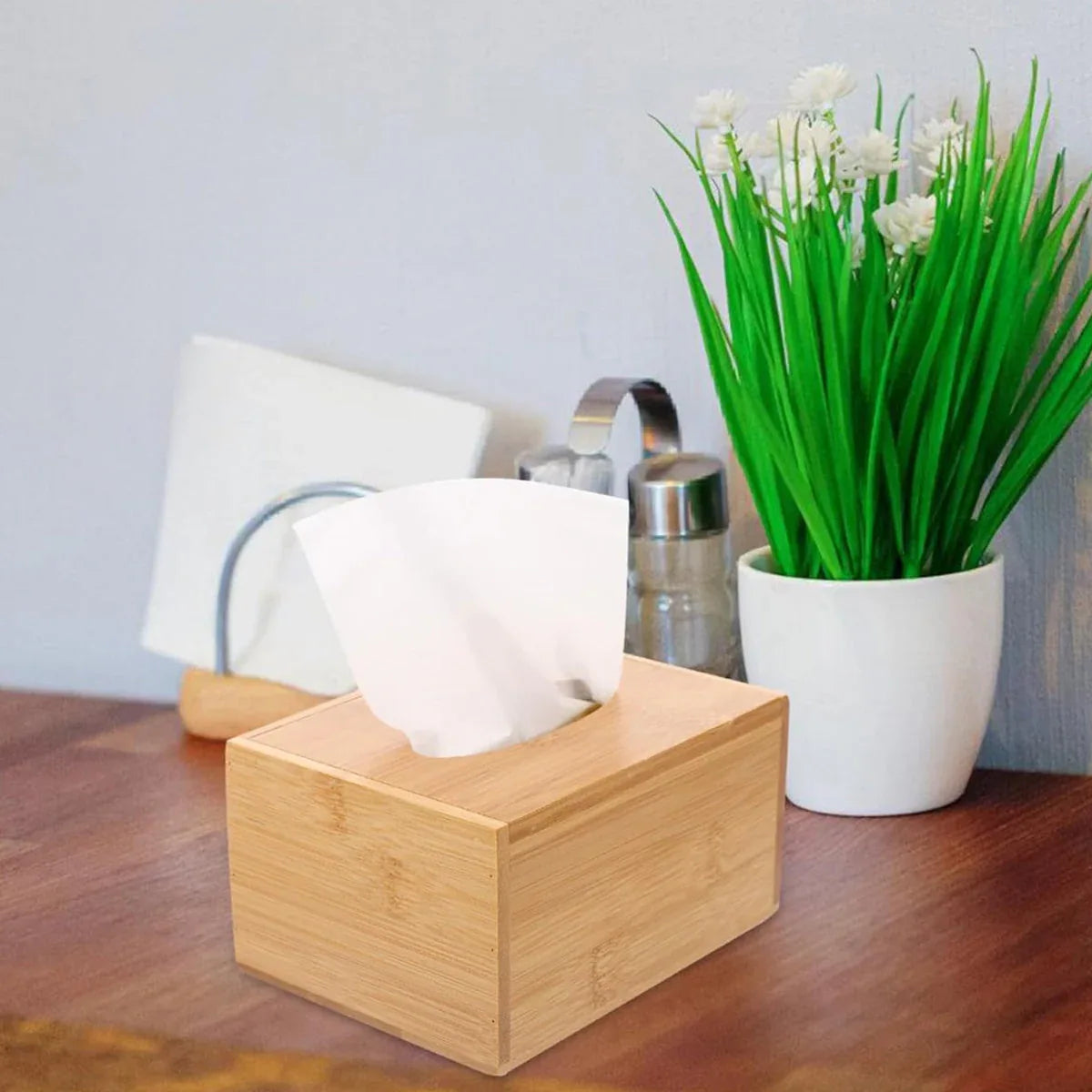 Bamboo Tissue Box Wooden Cover Dispenser Holder Storage Case for Home and Office - Mekamart Australia