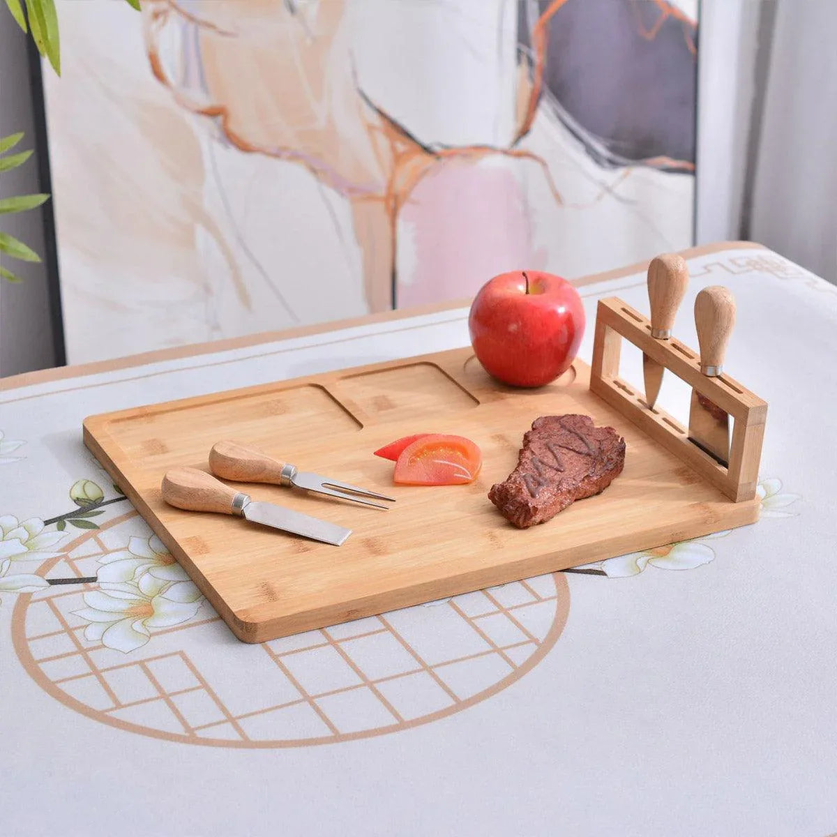 Bamboo Chopping Board Cheese Board Set with Knife Kitchen Charcuterie Serving - Mekamart Australia