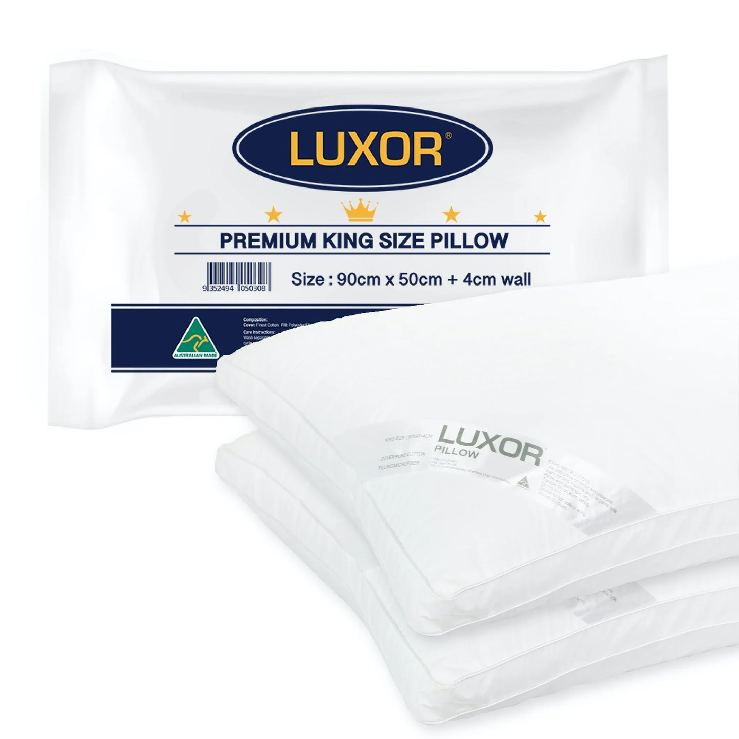 Luxor Australian Made Hotel King Size Pillow with 4cm Wall Twin Pack - Mekamart Australia