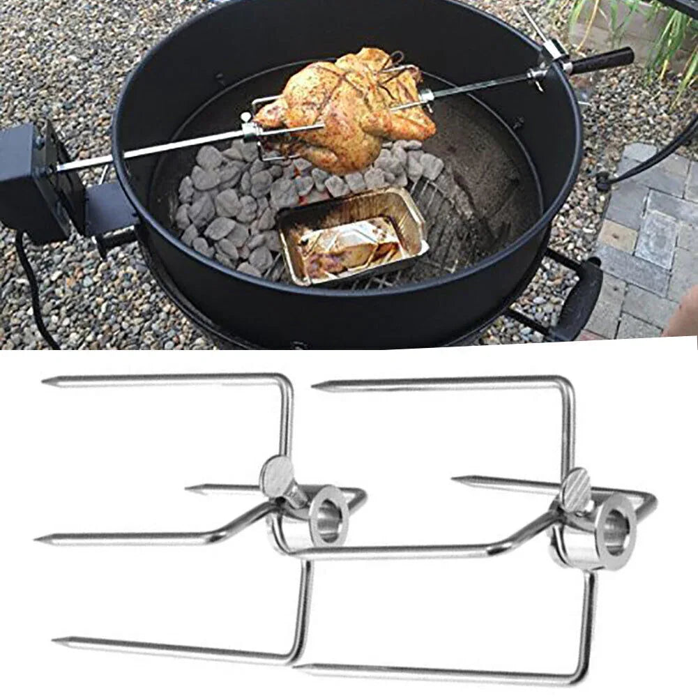 2pcs Rotisserie Spit Forks Roast Chicken Fork Kabob Skewer BBQ Spit Forks Gyro - Mekamart Australia