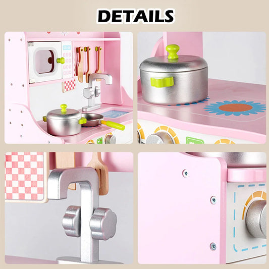 Kids Wooden Kitchen Pretend Play Set Toy Toddlers Children Cooking Food Cookware - Mekamart Australia