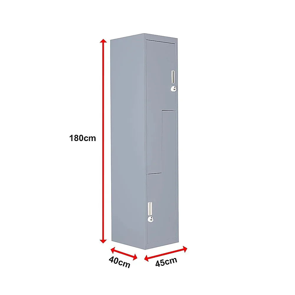 Grey Two-Door L-shaped Office Gym Shed Storage Lockers - Mekamart Australia