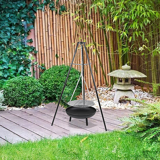 Tripod Garden Fire Pit BBQ – Cast Iron & Steel Round Outdoor Fire Bowl - Mekamart Australia