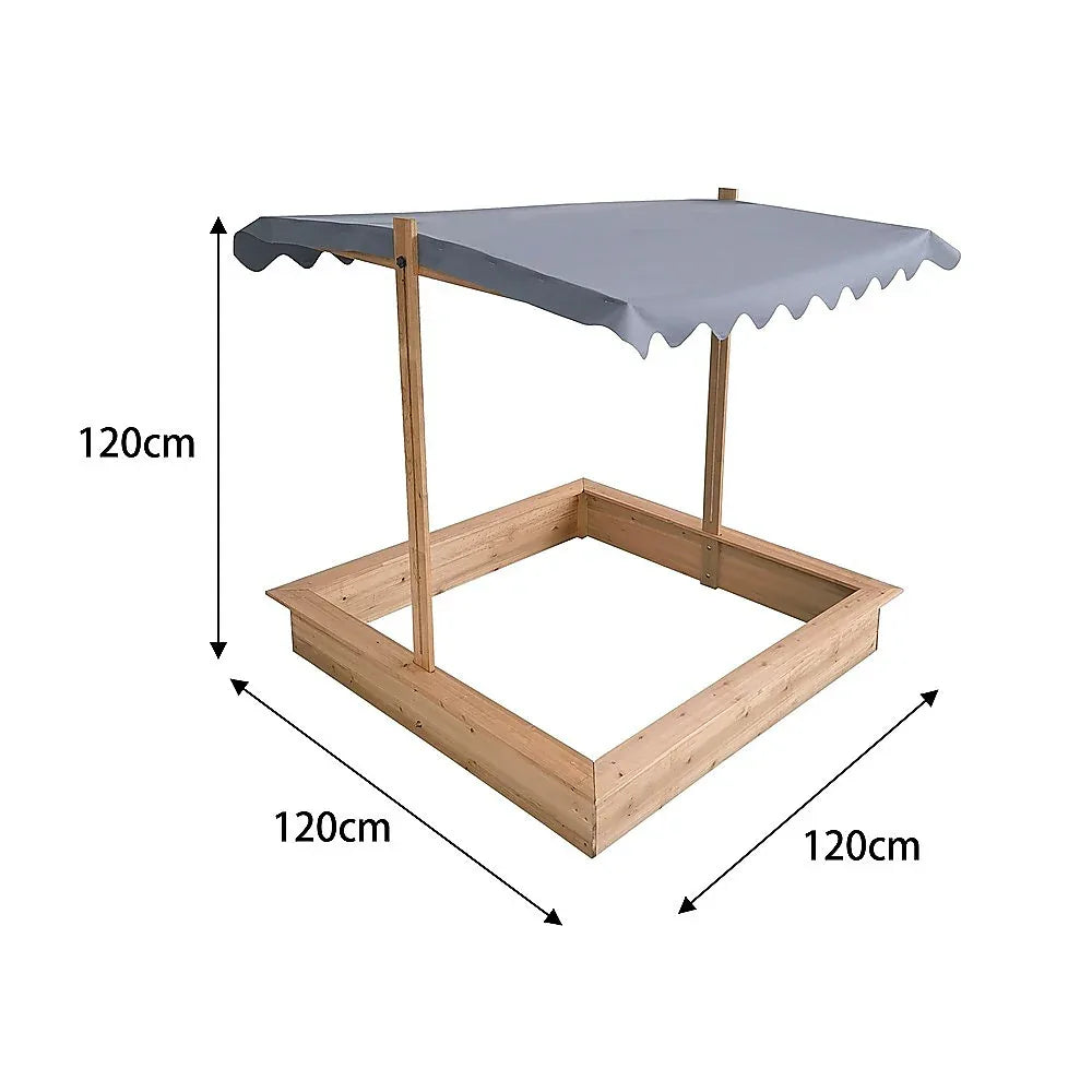 Kids Wooden Toy Sandpit with Adjustable Canopy - Mekamart Australia