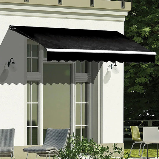 Outdoor Folding Arm Awning Retractable Sunshade Canopy Black 3.0m x 2.5m - Mekamart Australia