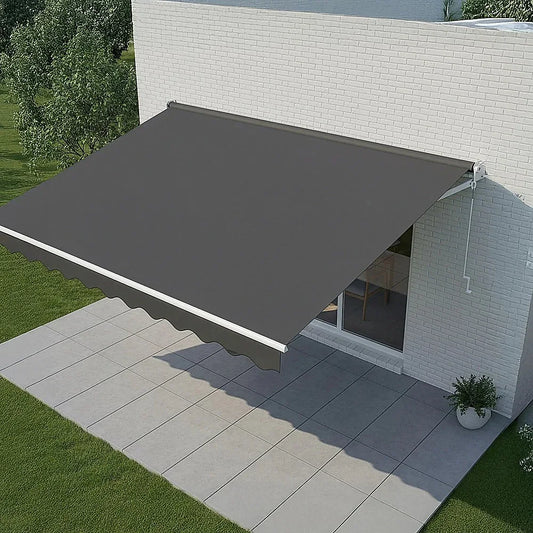 Outdoor Folding Arm Awning Retractable Sunshade Canopy Grey 4.0m x 3.0m - Mekamart Australia