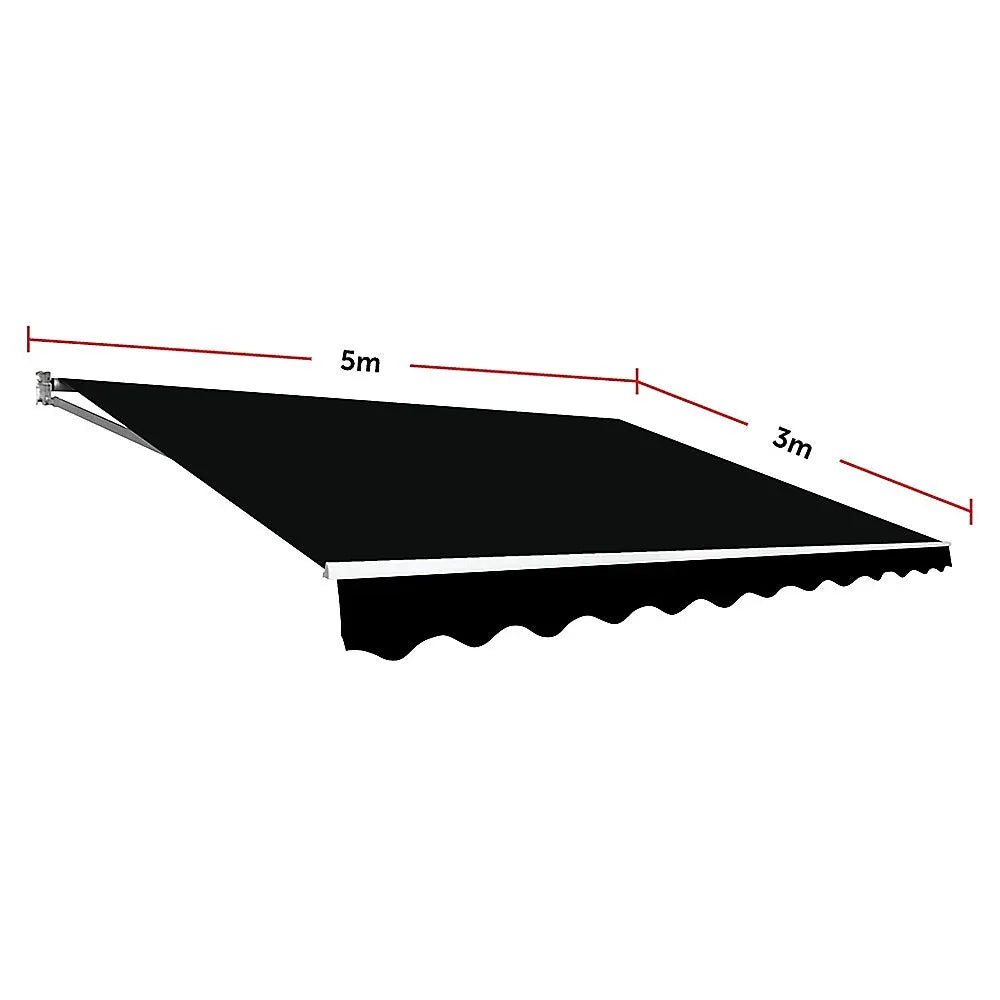 Outdoor Folding Arm Awning Retractable Sunshade Canopy Black 5.0m x 3.0m - Mekamart Australia