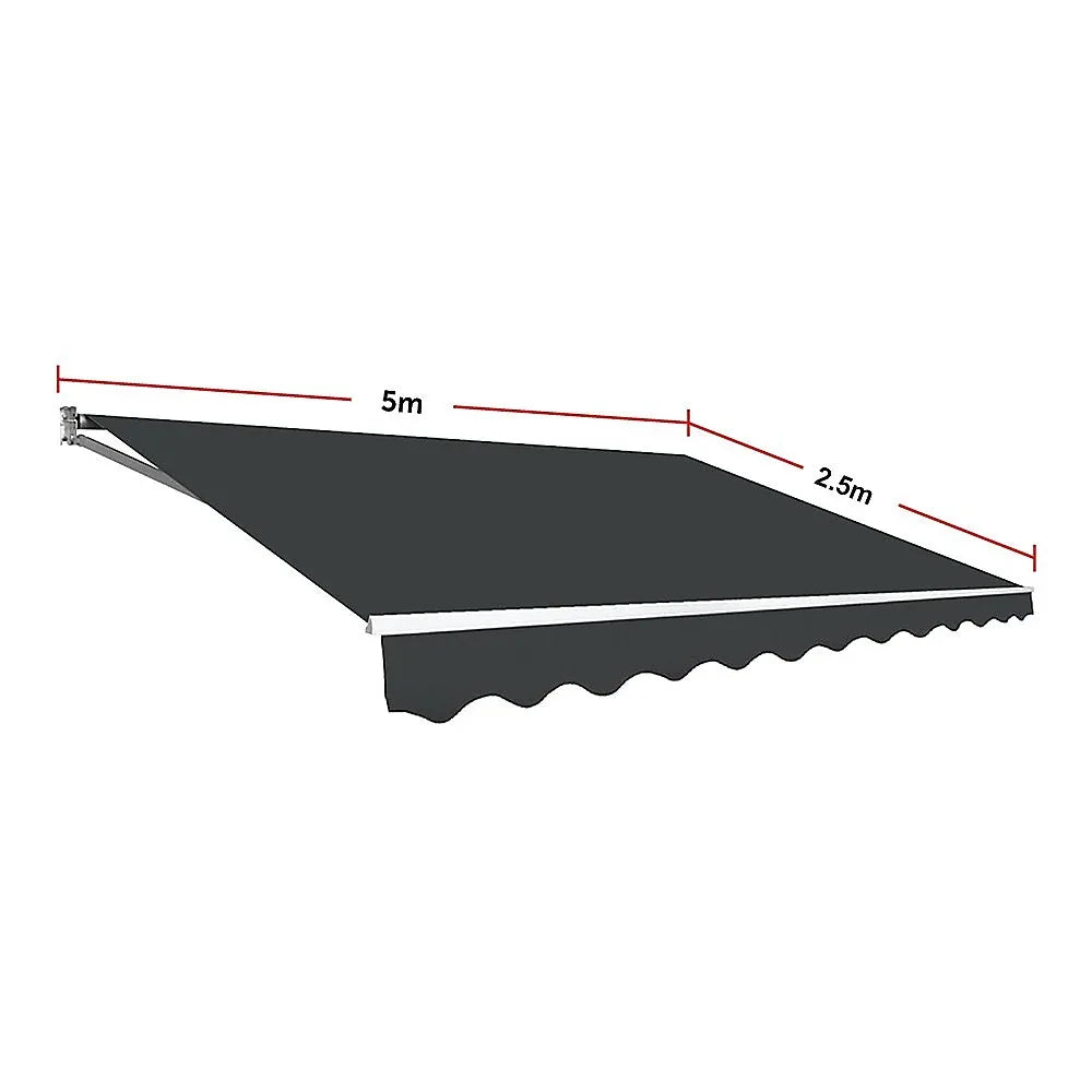 Motorised Outdoor Folding Arm Awning Retractable Sunshade Canopy Grey 5.0m x 2.5m - Mekamart Australia