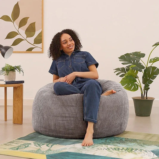 Jumbo Cord Beanbag Chair Cover Unfilled Large Bean Bag - Grey - Mekamart Australia