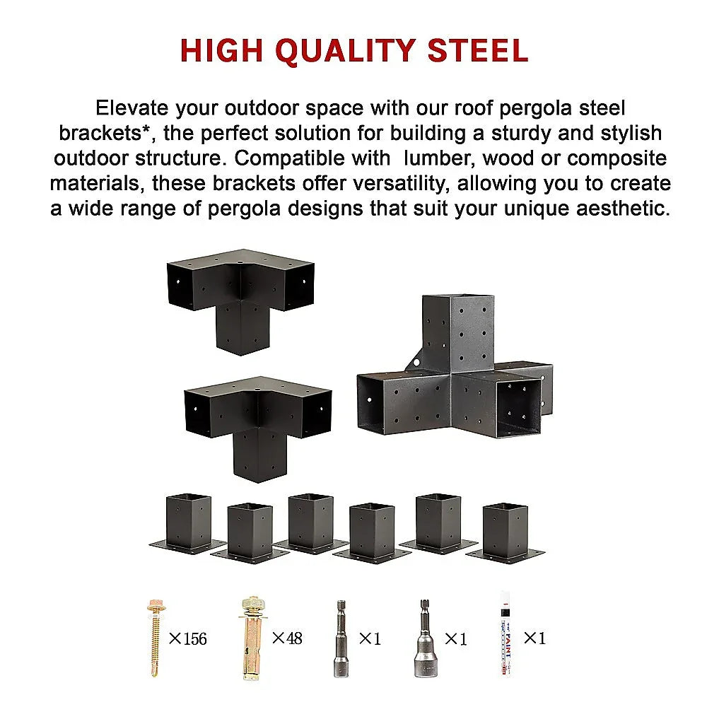 Roof Pergola Gazebo Shed Matte Black Steel Brackets DIY Kits - Mekamart Australia