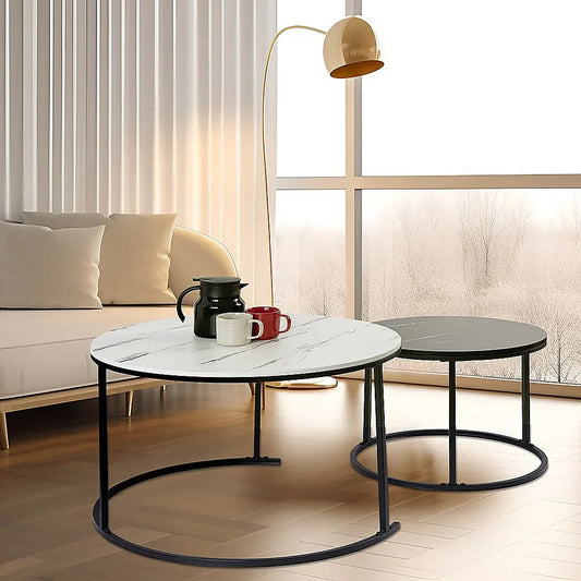 Set of 2 Coffee Table Round Marble Nesting Side End Table Furniture - Mekamart Australia