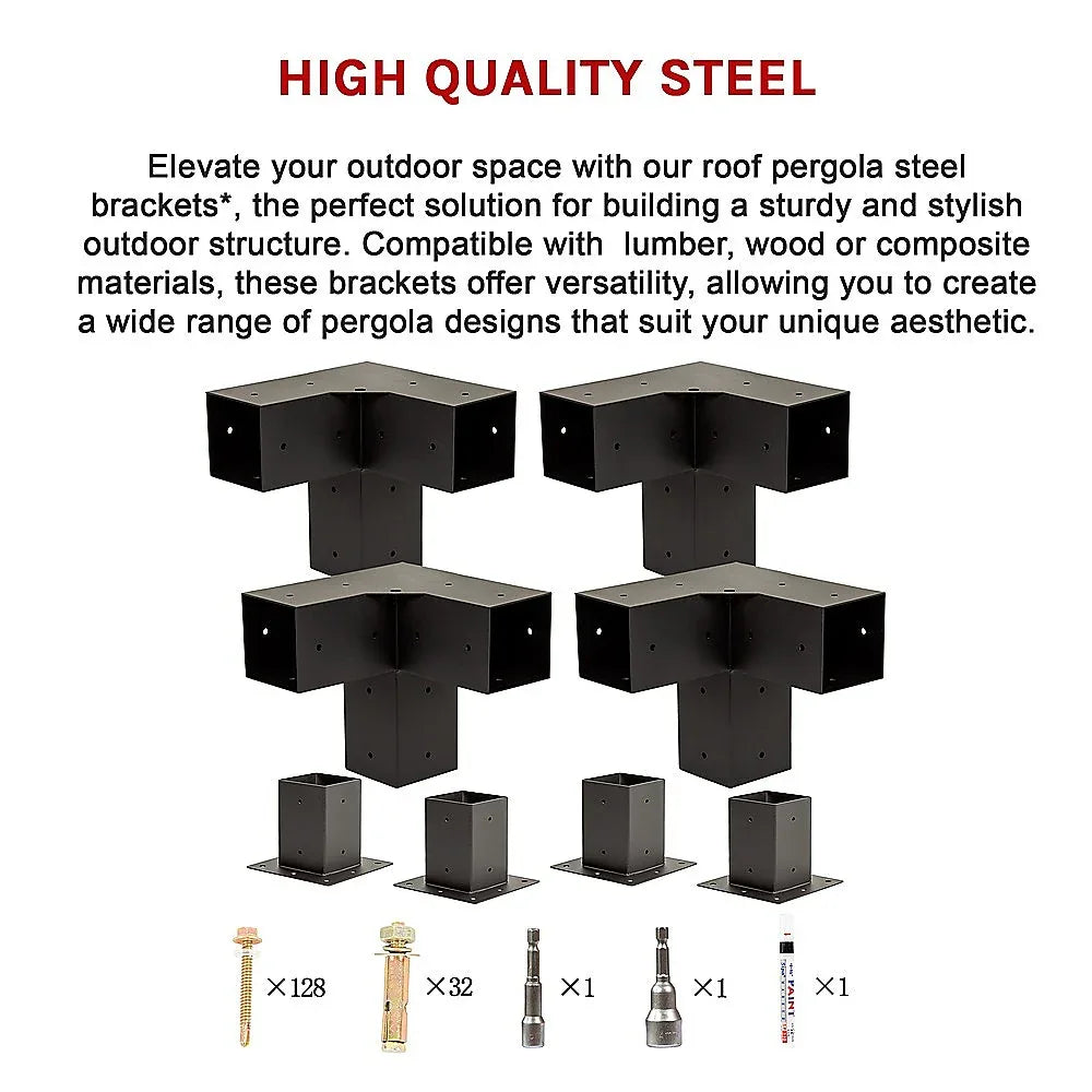 Roof Pergola Gazebo Shed Matte Black Steel Brackets and Black Screen DIY Kits - Mekamart Australia