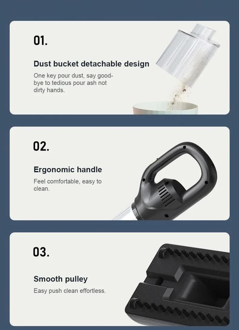 Black Portable Cordless Vacuum Cleaner - 120W, 10KPa Suction, 2000mAh Battery, Lightweight Design, with Soft Brush Attachment - Mekamart Australia