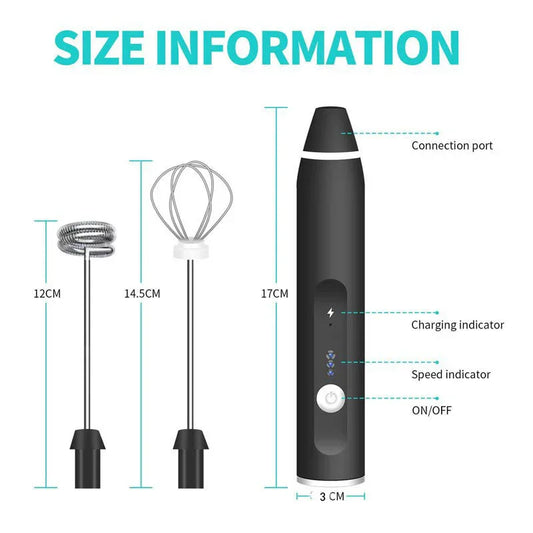 Black 304 Stainless Steel 3-Speed Handheld Electric Milk Frother, Egg Beater, Paint Mixer, and Milk Powder Blender - Mekamart Australia