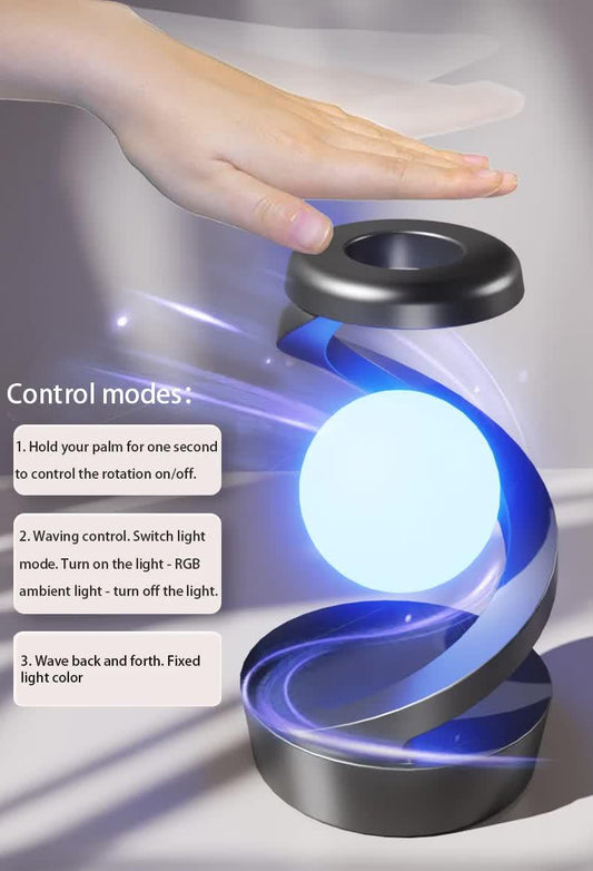 Black 360° Rotating Floating Night Light – Wireless Charging Table Lamp | 7-Color RGB Atmosphere Light | USB Rechargeable for Bedroom, Bedside, Desk, Camping, and Party Décor - Mekamart Australia